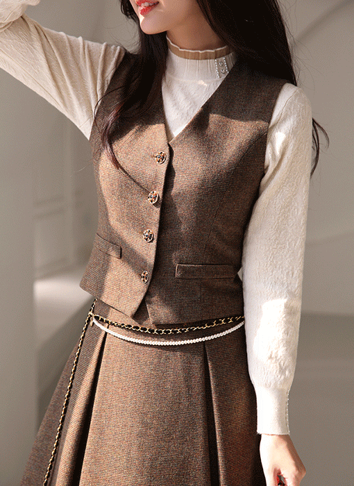 [LouisAngel] Jewel Button Wool Blend Tailored Vest