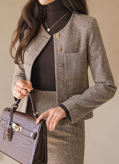 Refined Melange Wool-Blend Collarless Jacket
