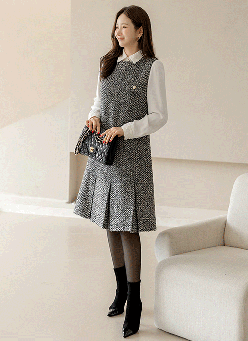 Classic Bloom Tweed Layered Dress