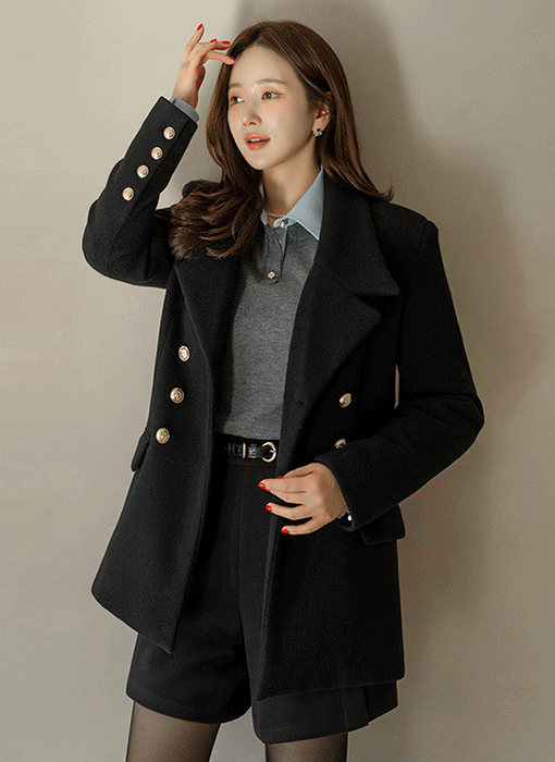 Classic Gold Button Double Half Coat
