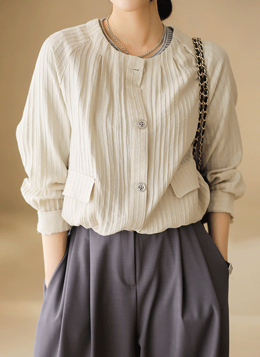 가볍고 시원한 링클 텐셀 밑단 스트링 긴팔 자켓