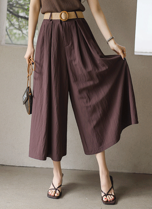Flowy Pleated Belted Culotte Pants