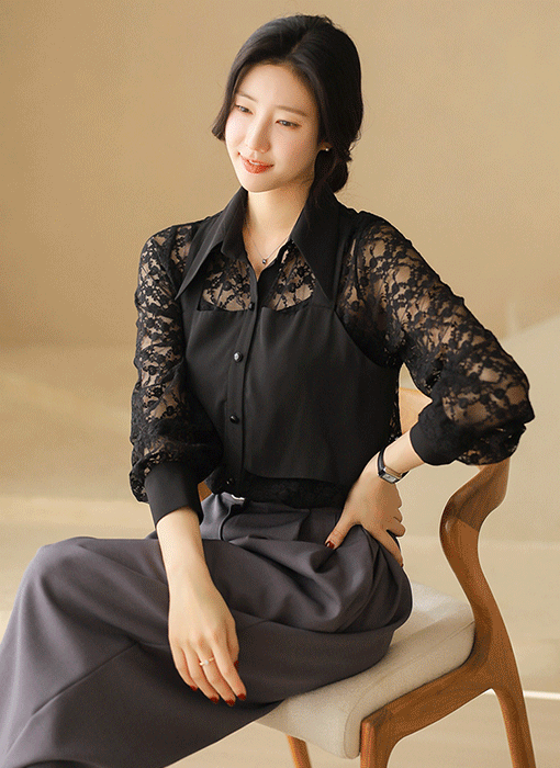 Bustier Illusion Sheer Lace Blouse