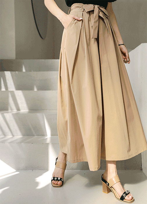 Elastic Waist Self Belted Wide Leg Culottes