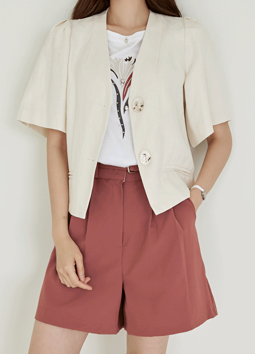Linen Blend Back Slit Point Short Jacket 