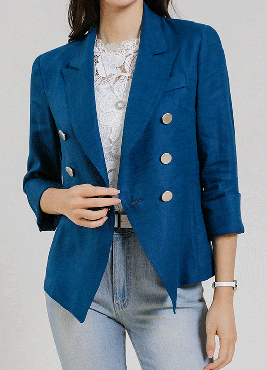 Linen Blend Double Breasted Perfect Fit Tailored Jacket