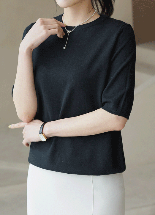 [TheOnme] (19 Colors) Basic Half Sleeve Round Neck Knit Top