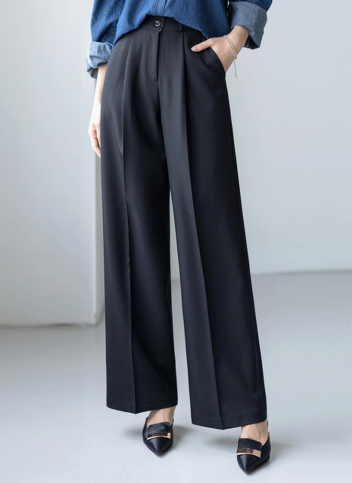 High Rise Pintuck Wide Slacks