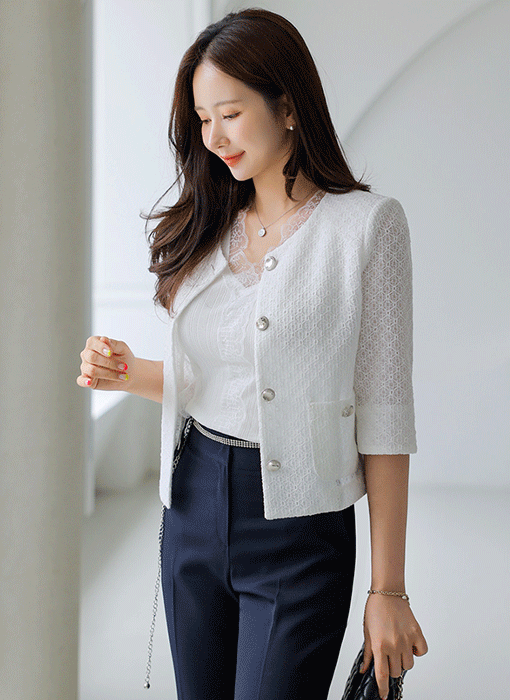 Lacy Texture Collarless Jacket