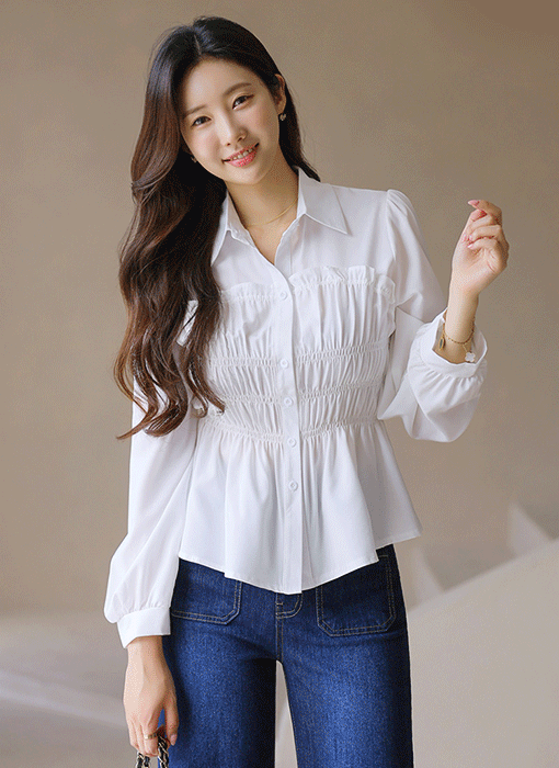Smocked Peplum Shirred Blouse