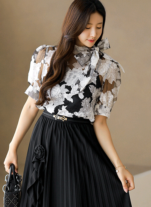 Romantic Sheer Chiffon Floral Blouse