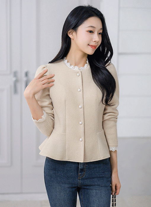 Soft Shape Lace Trim Peplum Blouse Jacket