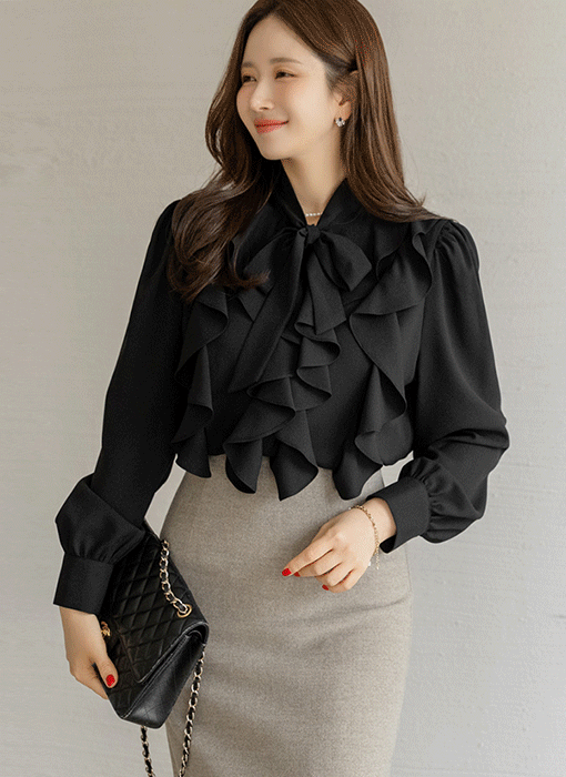 Dramatic Ruffle Tie-Neck Blouse