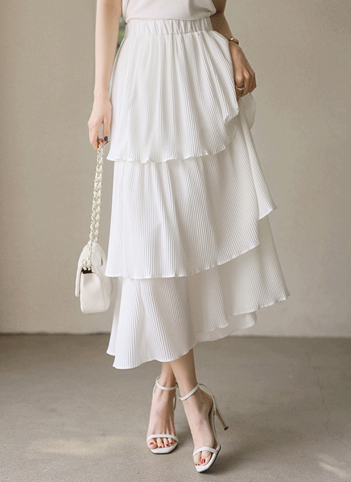 Tiered Pleated Flare Maxi Skirt