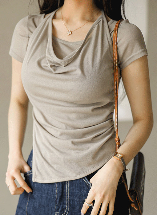 Draped Layered Halter Tie Slim Tee
