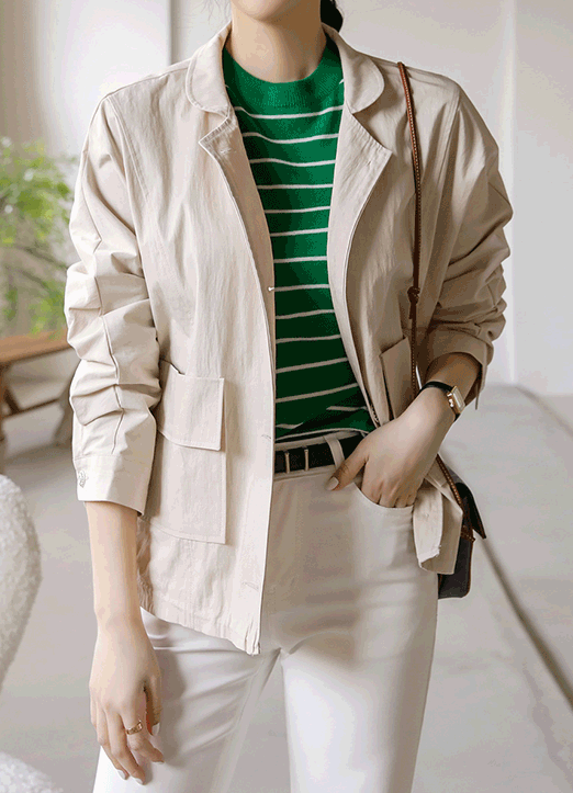 Drawstring Hem Shirt Tail Safari Jacket