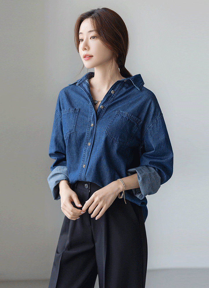Patch Pocket Relaxed Denim Shirt