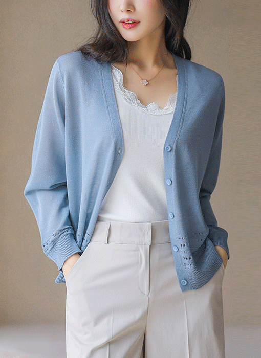 Breeze Pointelle Trim V-Neck Knit Cardigan