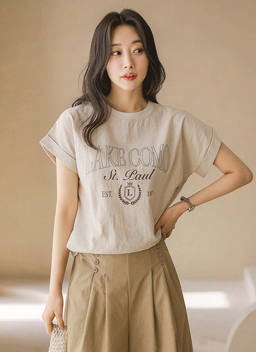 [The Onme] Linen=Blend Graphic Sweat Tee