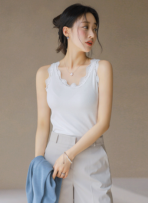 Sheer Lace Back Ribbed Tank