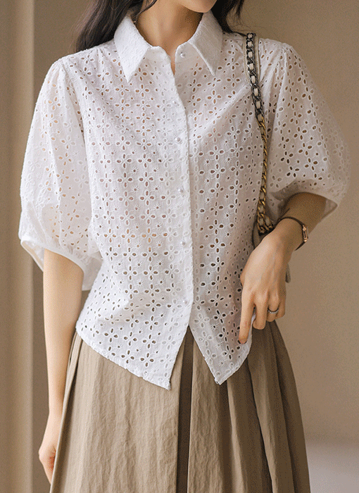 Daisy Eyelet Ribbon Waist Blouse