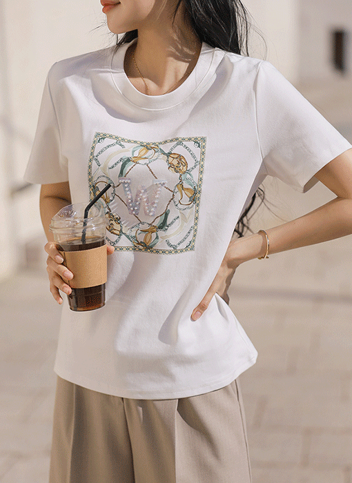 Pearl Monogram Chain Print Tee