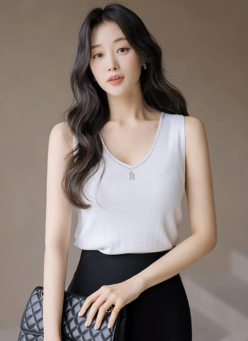 Studded Trim Soft Ribbed Sleeveless Knit