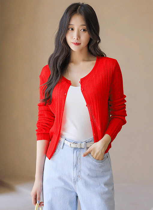 [The Onme] Airy Rib Knit Button Cardigan