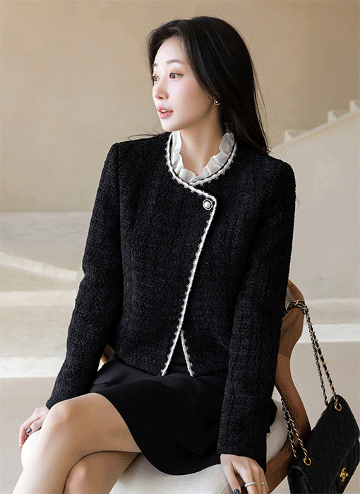 [LouisAngel] Lumière Pearl Wrap Tweed Jacket