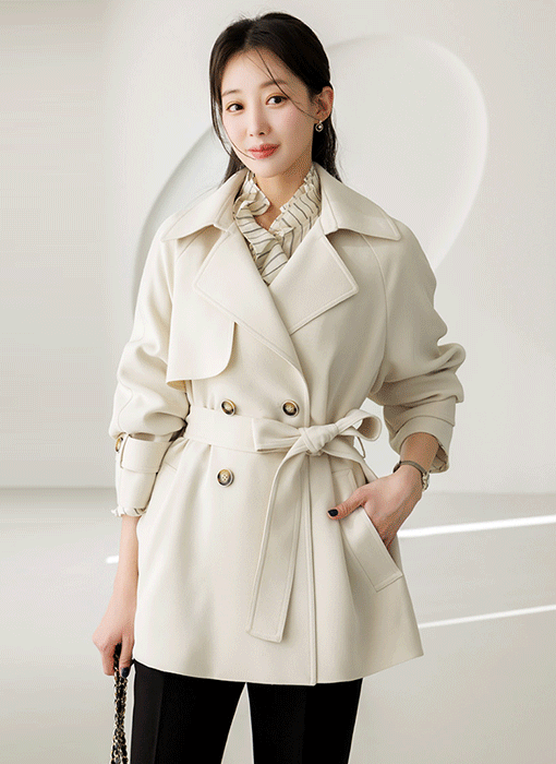 [LouisAngel] Elegant Belted Half Trench Coat