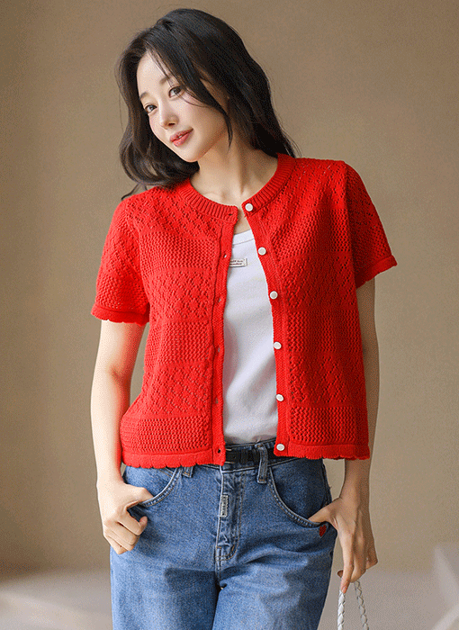 [The Onme] Vivid Pointelle Cotton Knit Cardigan