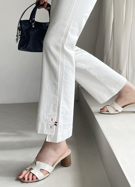 [LouisAngel] Elastic Back Waist Unbalanced Hem Boot-cut Pants