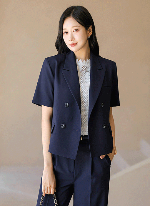 Cool Textured Double-Breasted Jacket
