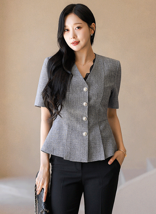 Serene Line-Texture Peplum Jacket