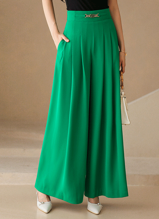 Luxe Chain-Waist Pleated Palazzo Pants