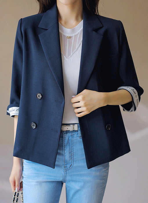 Lettering Accent Roll-Up Double Jacket