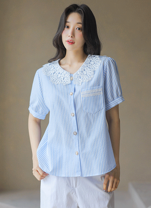 Breeze Lace Collar Stripe Blouse