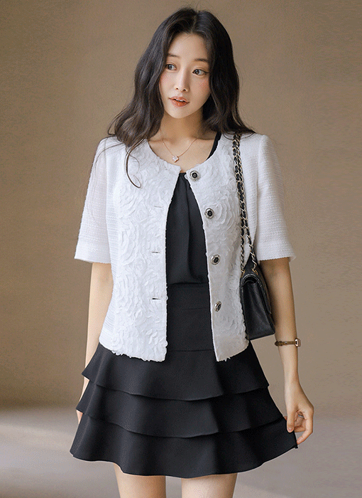 [LouisAngel] Petal Relief Textured Tweed Jacket