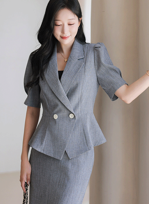 Peplum Puff-Sleeve Tailored Jacket