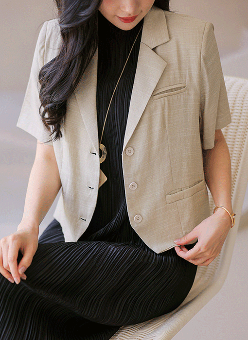 Linen Blend Cropped Summer Jacket