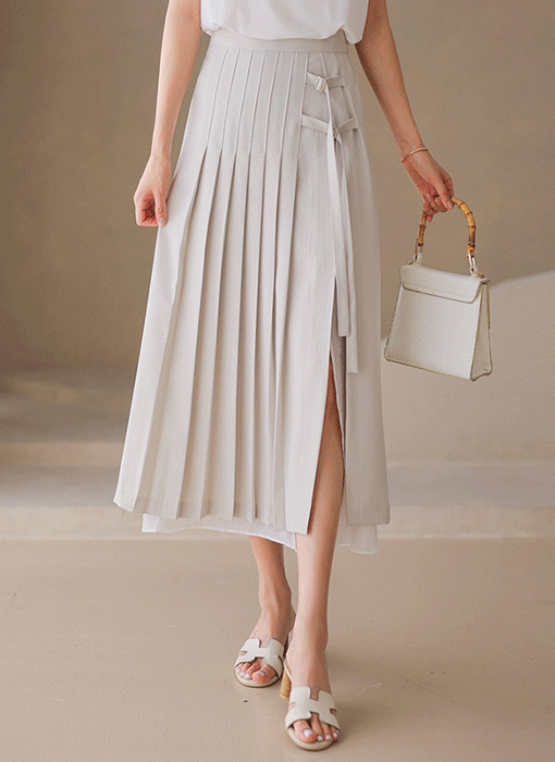 Chiffon Layer Wrap Pleated Skirt