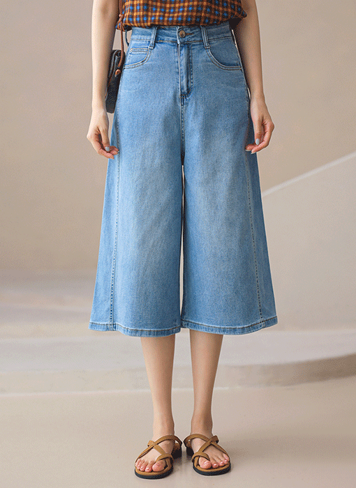 [The Onme] Bayside Stretch Wide Leg Cropped Denim Pants
