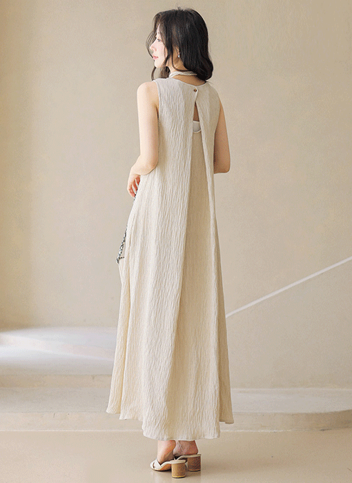 [The Onme] Crinkle Two-Way Sash Maxi Dress