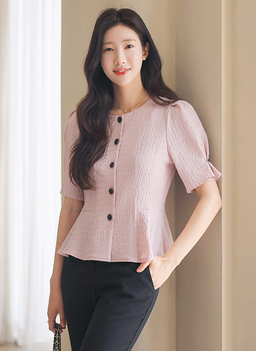 [LouisAngel] Rosé Jacquard Peplum Jacket Blouse