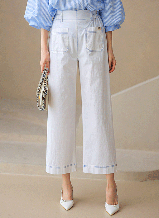 [The Onme] Contrast Stitch Patch Pocket Wide Pants