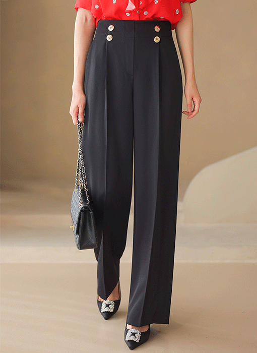Gold Button High-Rise Semi-Wide Slacks