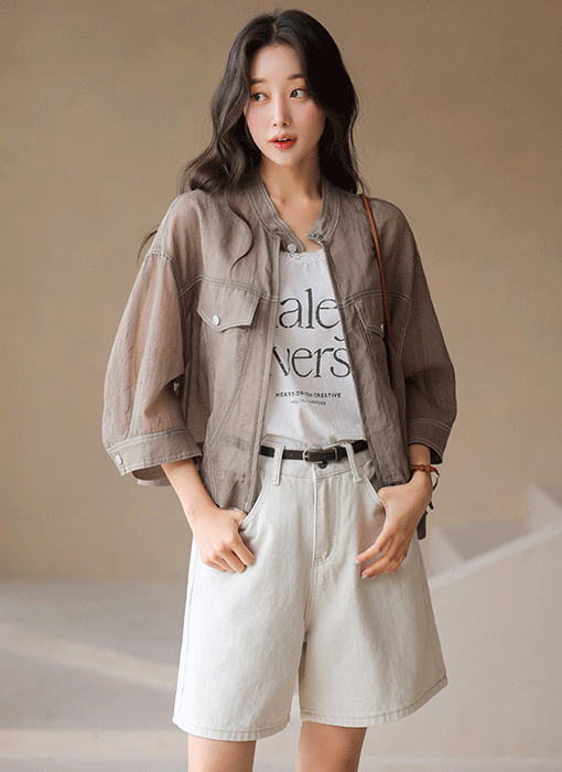 [The Onme] Sheer Drawstring-Hem Utility Jacket
