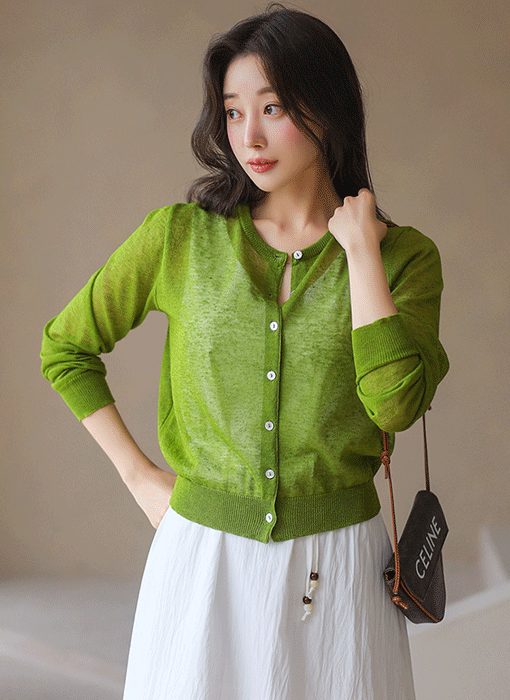 [The Onme] Sheer Linen Blend Knit Cardigan