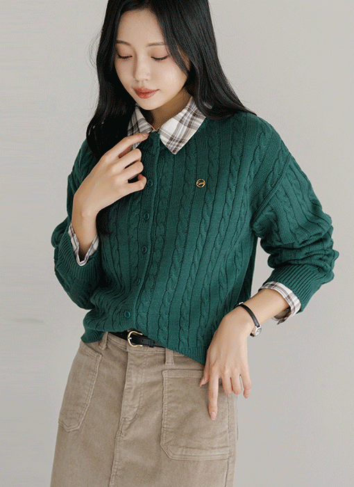 [The Onme] (5 Colors) Soft Cable Round Neck Knit Cardigan