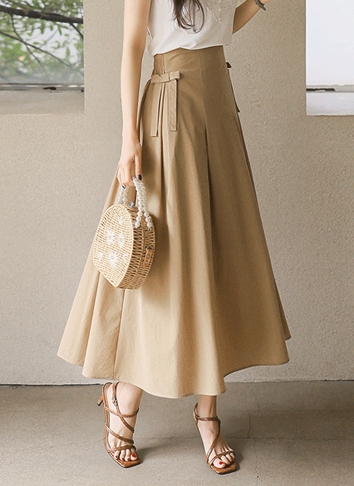 Elegant Side Ribbon Flare Pull-On Skirt